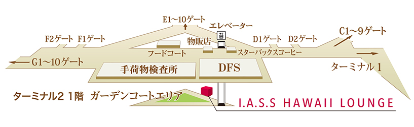 ダニエル・K・イノウエ国際空港 国際線ターミナル1階 ガーデンコートエリア